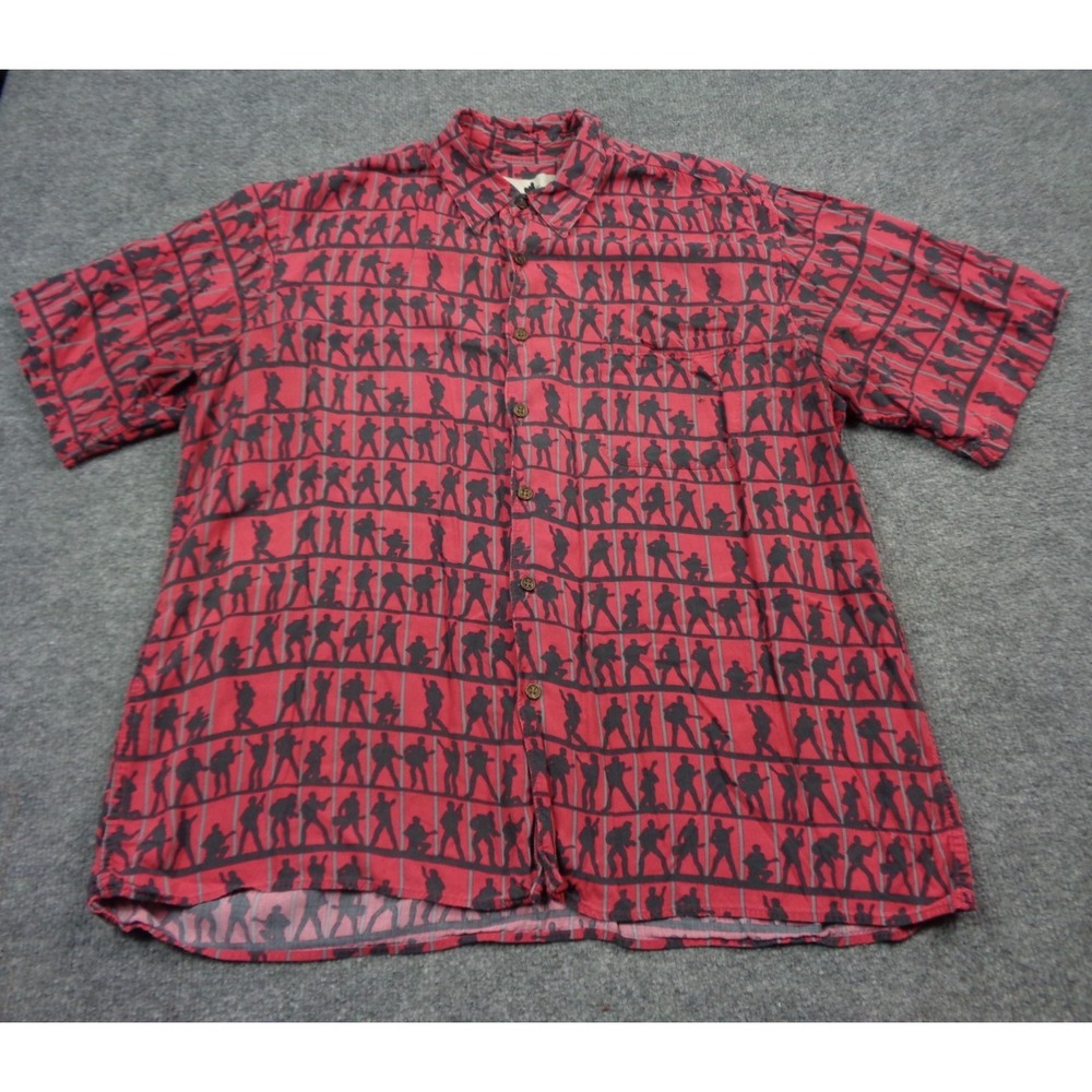Reyn Spooner Shirt Red Men XL Black Elvis Presley Jailhouse Rock Music Graphic